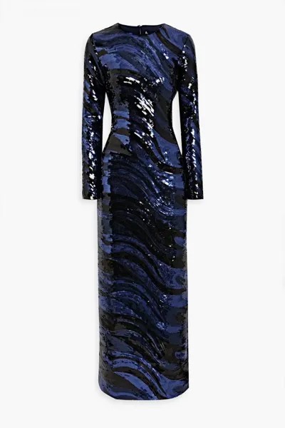 Тюлевое платье Whitney с вырезами и пайетками Halston, индиго