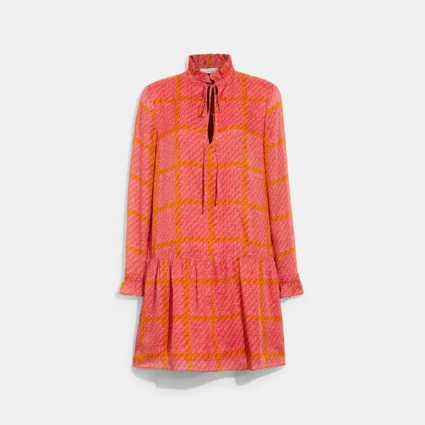 Платье COACH Bonnie Cashin Plaid Drop Waist Mini, цвет Pink/Yellow