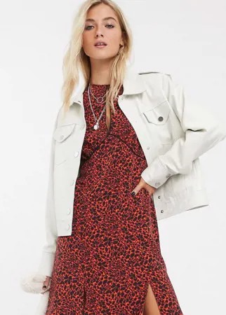 Белая свободная кожаная куртка Topshop-Белый