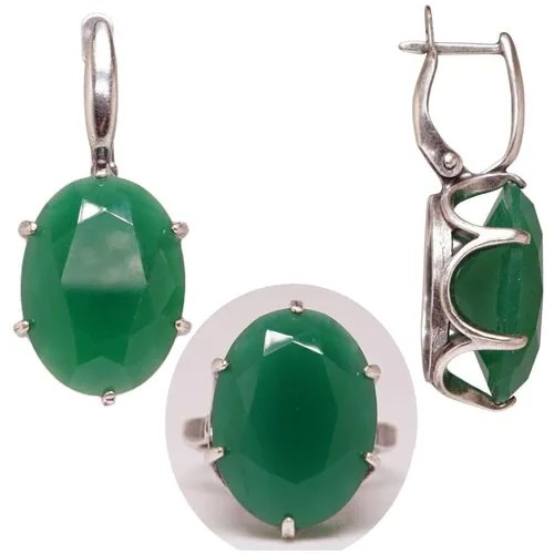 Комплект бижутерии: кольцо, серьги, искусственный камень, хризопраз, размер кольца 16.5, зеленый