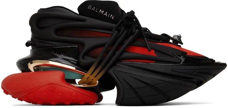 Черно-красные кроссовки с единорогом Balmain