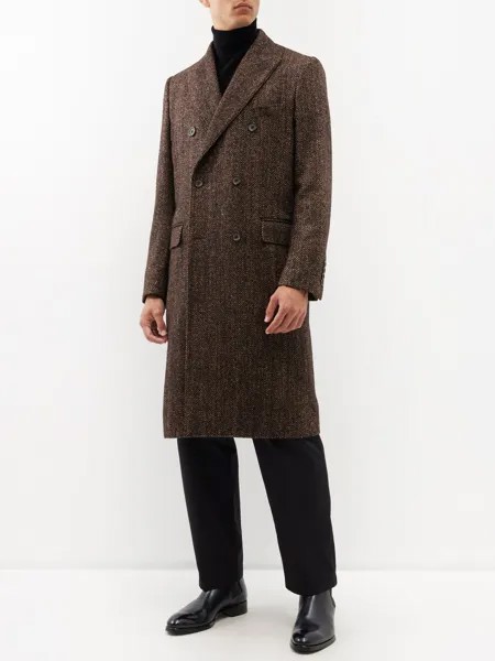 Двубортное пальто с узором «в елочку» Dolce & Gabbana, коричневый