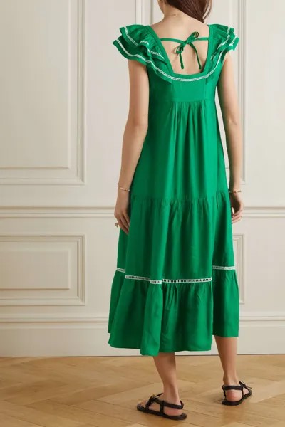 CEFINN ярусное платье миди Bella из смесового льна, зеленый