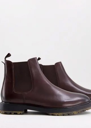Коричневые кожаные ботинки челси с камуфляжным принтом на подошве Walk London James-Коричневый цвет
