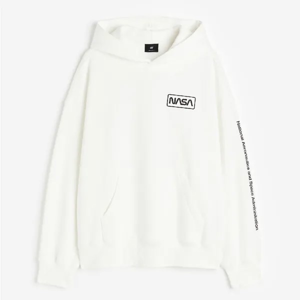 Толстовка H&M Oversized Fit Printed NASA, белый