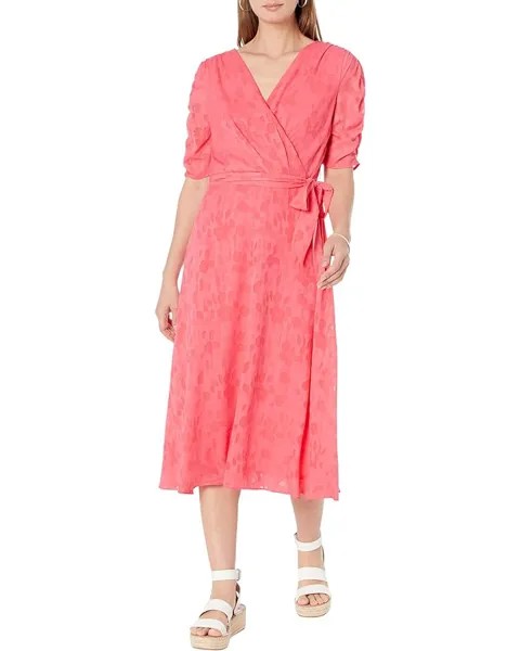 Платье DKNY Ruched Sleeve V-Neck Faux Wrap, цвет Melon