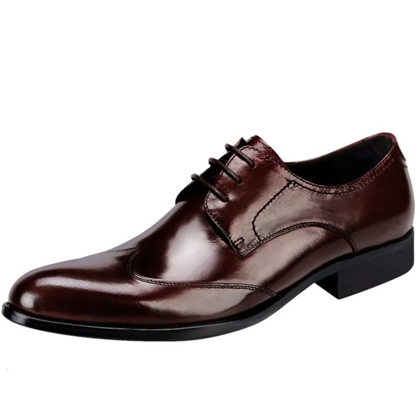 Туфли мужские кожаные деловые, заостренный носок, Дерби, на шнуровке, в английском стиле, черные, винные, красные