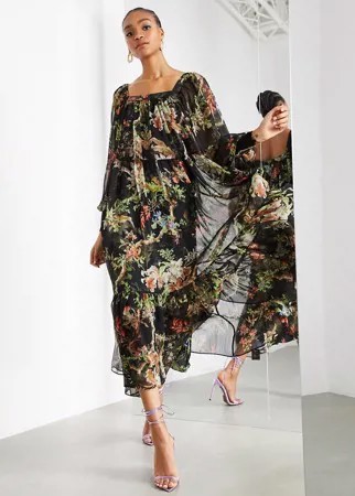 Платье макси в стиле oversized с квадратным вырезом и лесным принтом ASOS EDITION-Многоцветный