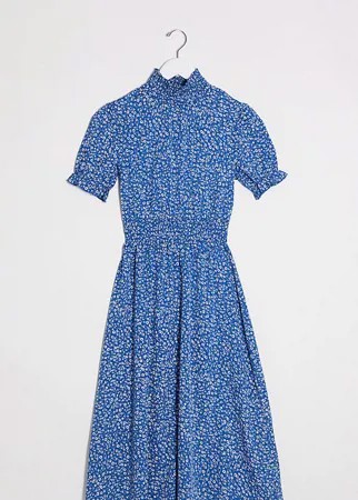 Платье миди с присборенной талией и мелким цветочным принтом Wednesday's Girl-Синий