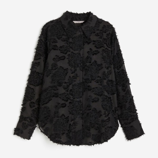 Рубашка H&M Textured-weave, черный