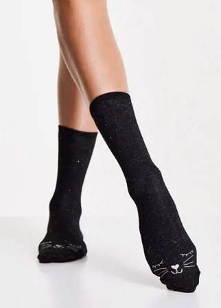 Черные носки с кошачьей мордочкой Accessorize-Черный цвет