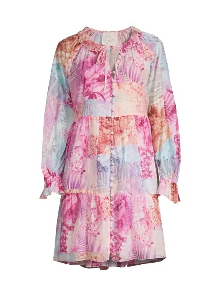 Шелковое мини-платье Etta с цветочным принтом Johnny Was, разноцветный