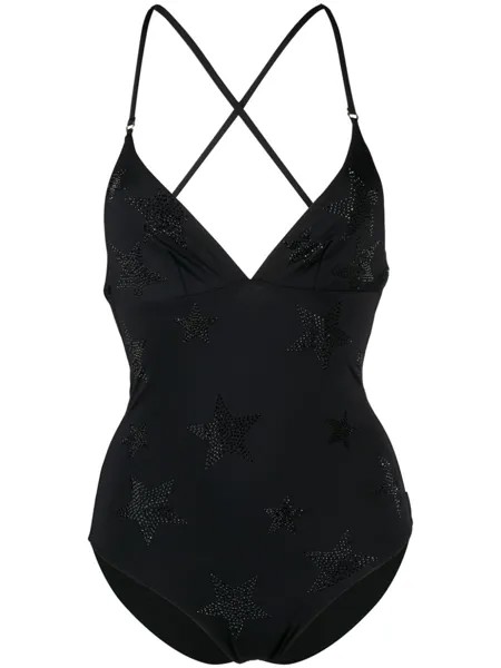 Stella McCartney купальник с бретелями и кристаллами, черный