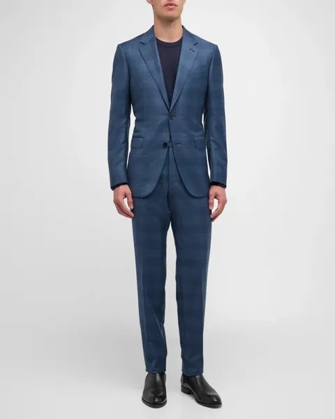 Мужской костюм в меланжевую клетку Trofeo ZEGNA, цвет Blue Navy Check
