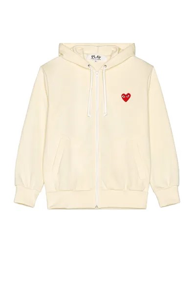 Худи Comme des Garçons Zip Poly With Red Emblem, слоновая кость