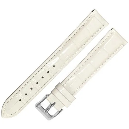 Ремешок 2020-183-162 Белый кожаный ремень для женских наручных часов из натуральной кожи 18 х16 мм L длинный крокодил