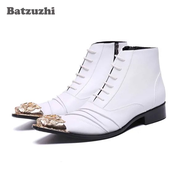 Ботинки Batzuzhi мужские из натуральной кожи, модные золотистые классические Полусапоги на шнуровке, с железным носком, для свадьбы, в деловом стиле, 12