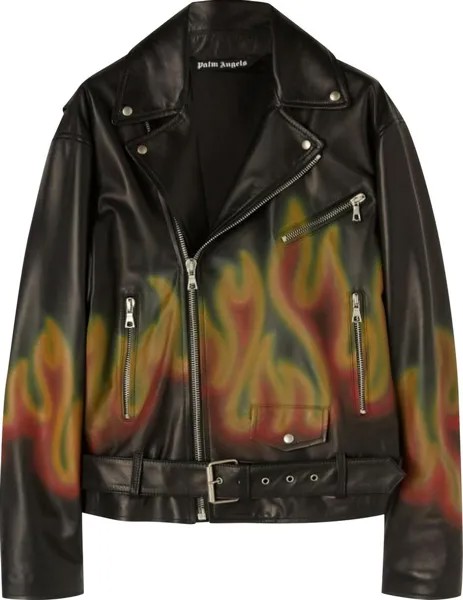 Куртка Palm Angels Burning Leather Jacket 'Black/White', черный