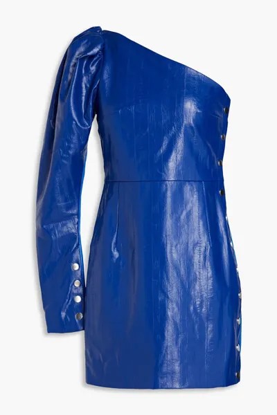 Двухцветное мини-платье из искусственной кожи с эффектом угрей на одно плечо ROTATE BIRGER CHRISTENSEN, синий