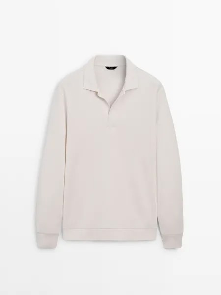 Рубашка поло с длинными рукавами из хлопковой смеси Massimo Dutti, бежевый