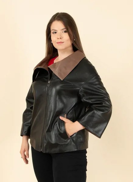 Кожаная куртка женская Каляев 53648 черная 54 RU