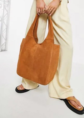 Большая квадратная замшевая сумка-шопер светло-коричневого цвета ASOS DESIGN-Коричневый цвет