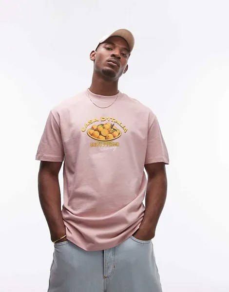 Футболка Topman – розового цвета с объемным кроем и фруктовым принтом