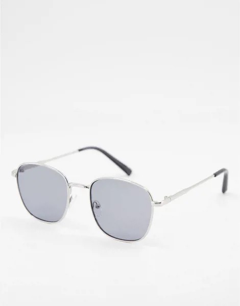 Солнцезащитные очки в круглой металлической серебристой оправе ASOS DESIGN-Серебристый