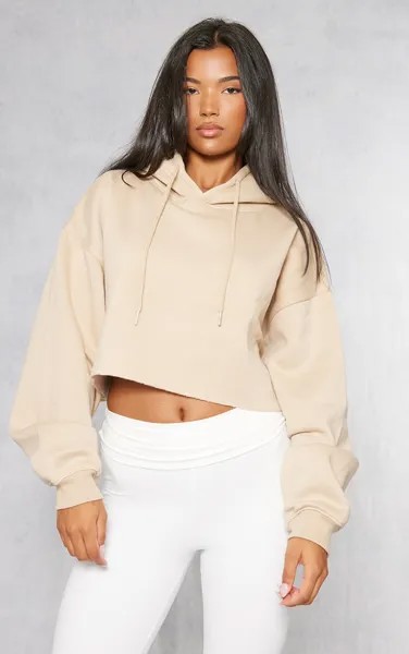 PrettyLittleThing Укороченная толстовка с капюшоном Sand Oversized