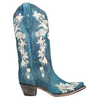 Сапоги Corral с шипами и цветочным принтом, ковбойские женские синие повседневные ботинки A4361