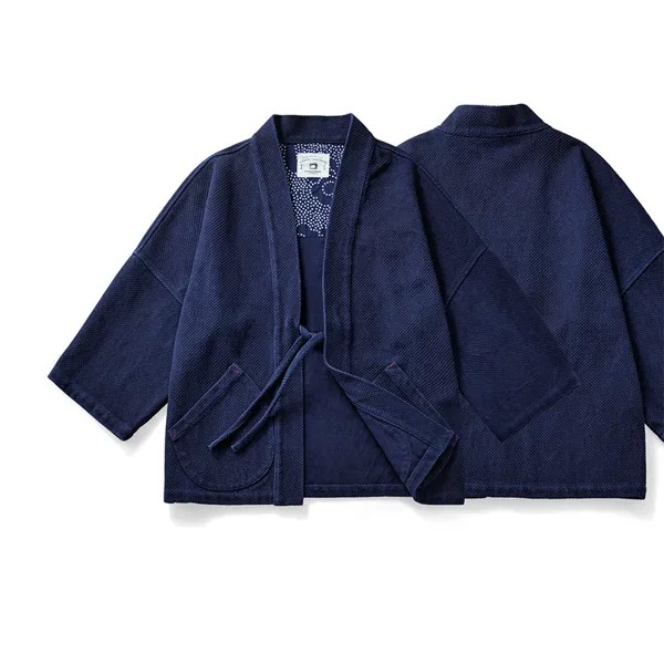Мужская куртка Индиго BADBOWL, мужское хлопковое пальто с синей краской, улучшенное японское брикет, мужское свободное повседневное дорожное п...