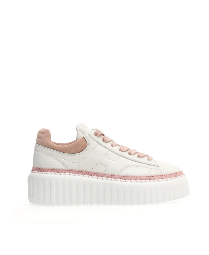 Кожаные кроссовки Bianco с розовыми вставками Hogan, белый