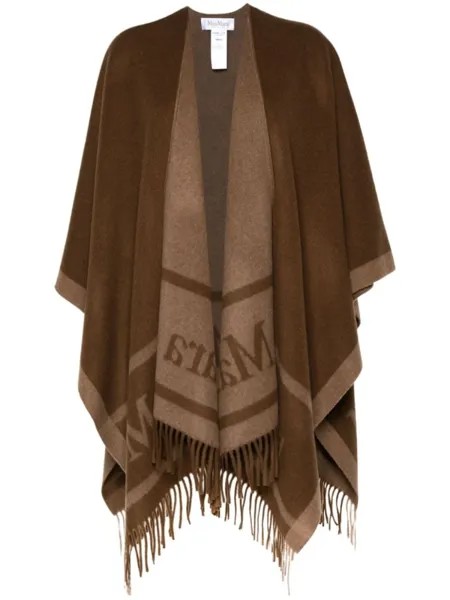 Max Mara накидка из шерсти с логотипом и жаккардом, коричневый