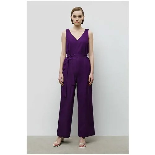 Комбинезон Baon, повседневный стиль, свободный силуэт, карманы, пояс/ремень, размер 42, фиолетовый