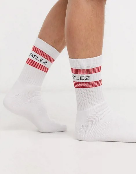 Белые носки с красными полосами и логотипом Parlez-Белый