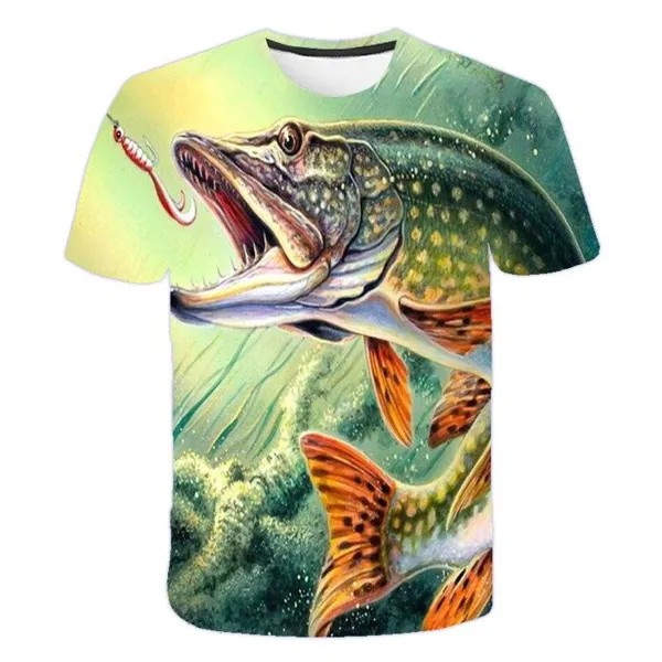 Летние футболки Рыбацкая рубашка Смешные 3D Принт Рыба Тройники Рубашки Топы Тройники