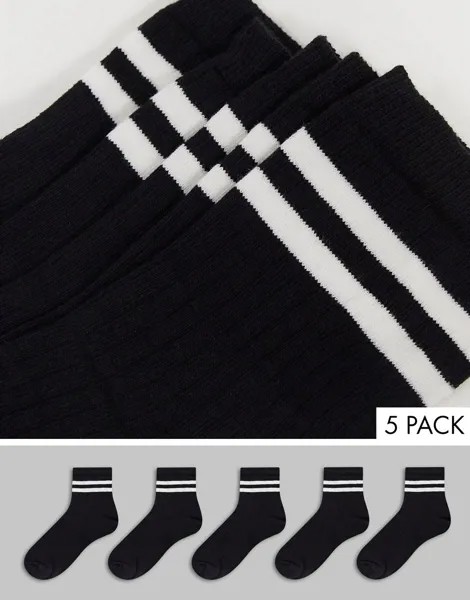 Набор из 5 пар носков с полосами в черно-белой гамме French Connection-Черный