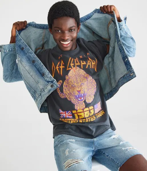 Футболка с рисунком Def Leppard Pyromania Aeropostale, черный