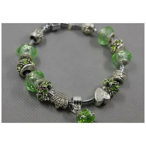 Браслет-цепочка Handinsilver ( Посеребриручку ) Браслет с шармами на основе из бижутерной стали, стразы, стекло, муранское стекло, 1 шт., размер 18 см, серебристый