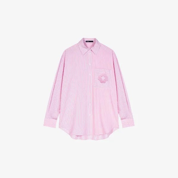 Рубашка из эластичного хлопка в полоску с вышивкой клевера Maje, цвет roses