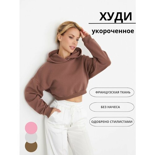 Худи LEMAJ.BOUTIQUE, силуэт свободный, укороченное, капюшон, размер L, коричневый