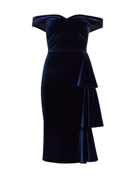 Willa Бархатное платье миди с открытыми плечами Chiara Boni La Petite Robe, цвет blue notte