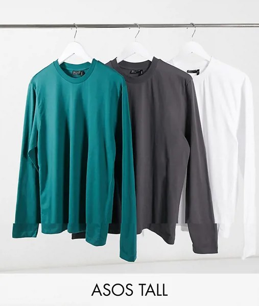 Комплект из 3 футболок с длинными рукавами и круглым вырезом ASOS DESIGN Tall-Мульти