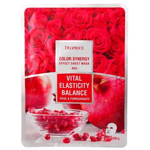 Deoproce Маска тканевая с гиалуроновой кислотой, экстрактом граната и розы Color Synergy Effect Sheet Mask Red, 20 г