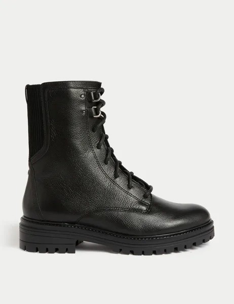 Широкие кожаные ботинки на плоской подошве со шнуровкой Marks & Spencer, черный