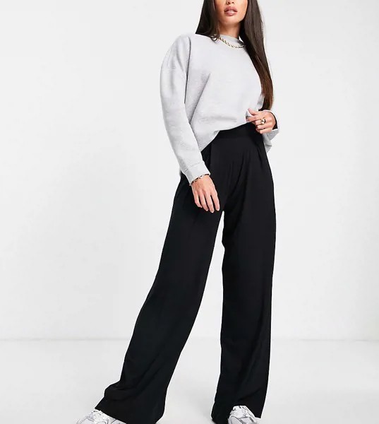 Черные базовые широкие брюки из джерси ASOS DESIGN Tall-Черный цвет