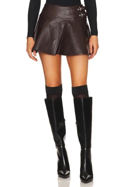 Юбка мини WeWoreWhat Faux Leather Buckle Mini Skort, цвет Dark Patina & Black Sherpa