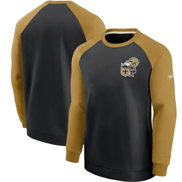 Мужской черный/золотой пуловер New Orleans Saints Historic реглан для выступлений Nike
