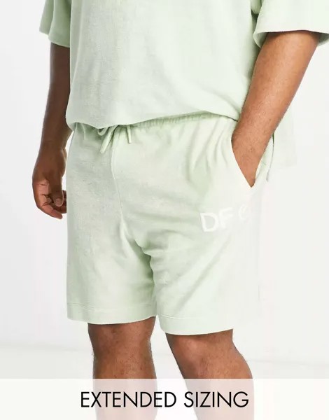 Светло-зеленые шорты свободного кроя из махрового материала с разрезами по бокам и вышивкой логотипа ASOS Dark Future