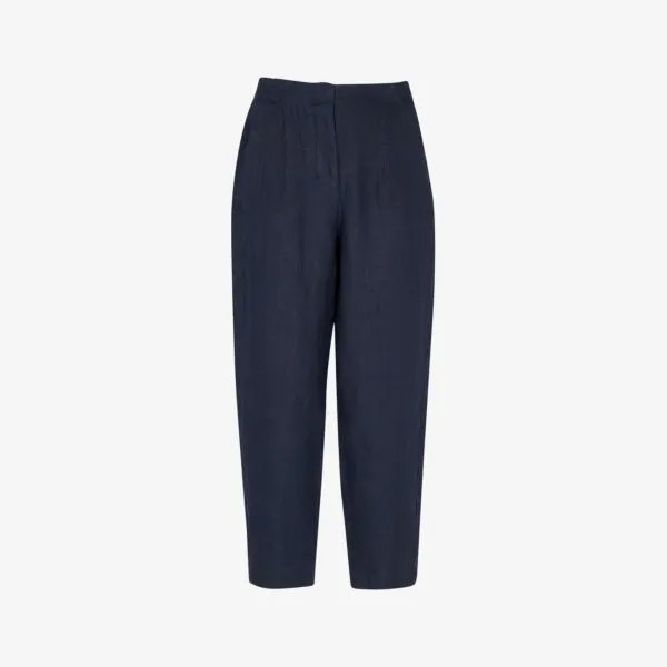 Льняные брюки средней посадки с накладными карманами и круглым вырезом Whistles, синий